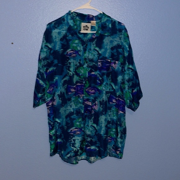 Hilo Hattie Blue and Green Casual Button Down Shirt - Picture 1 of 6